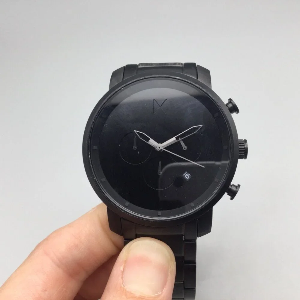 MVMT Chronograph Watch Men 45mm Black Date Stainless New Battery 7.75